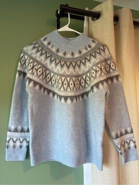 Alfred Dunner Light Blue and Gray Fair Isle Turtleneck Sweater